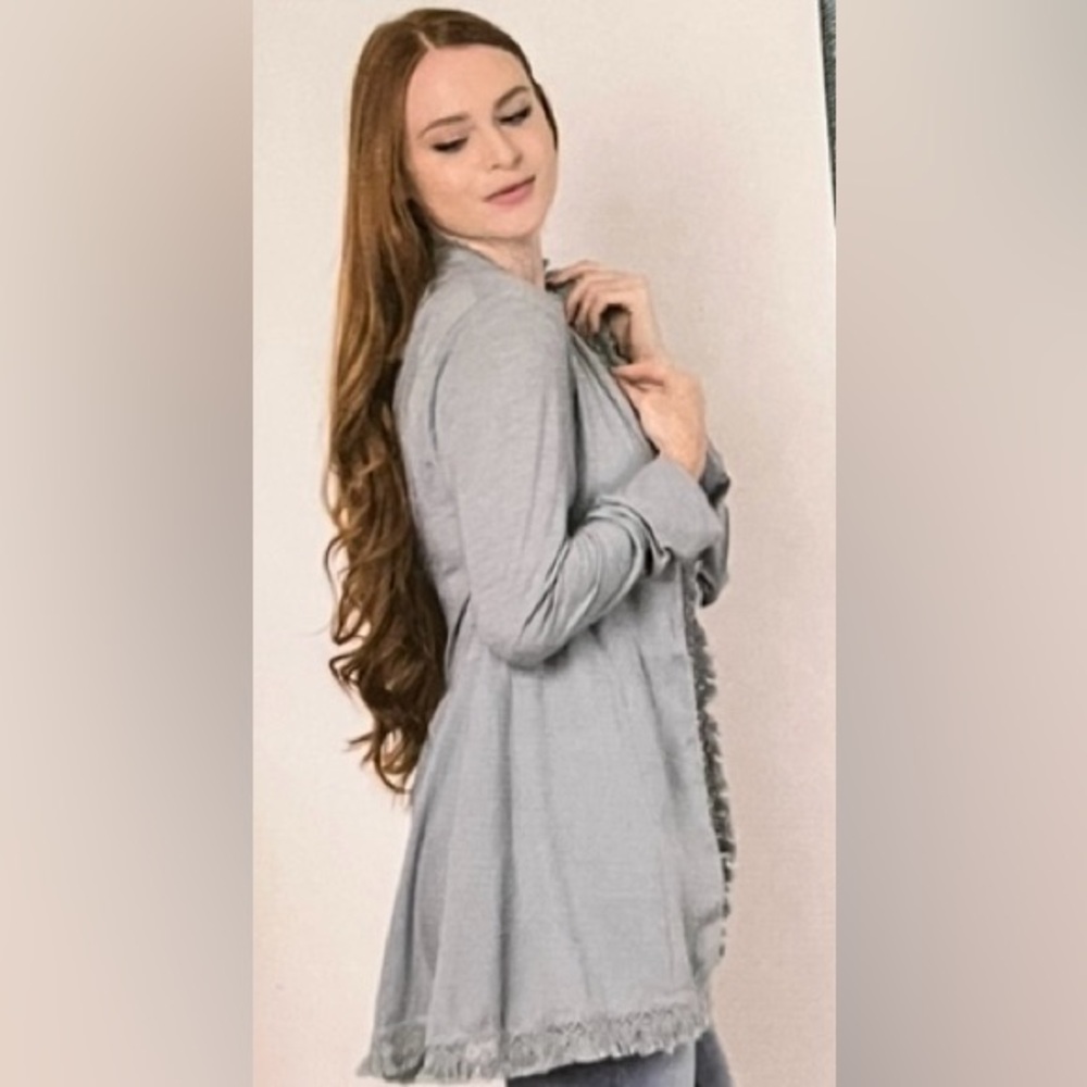 Simply Noelle Ruffled Open Cardigan in Caribbean Green Cove size L/XL - Picture 2 of 13